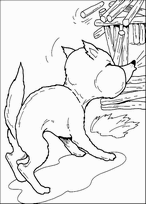 coloriage le loup souffle sur la maison de bois